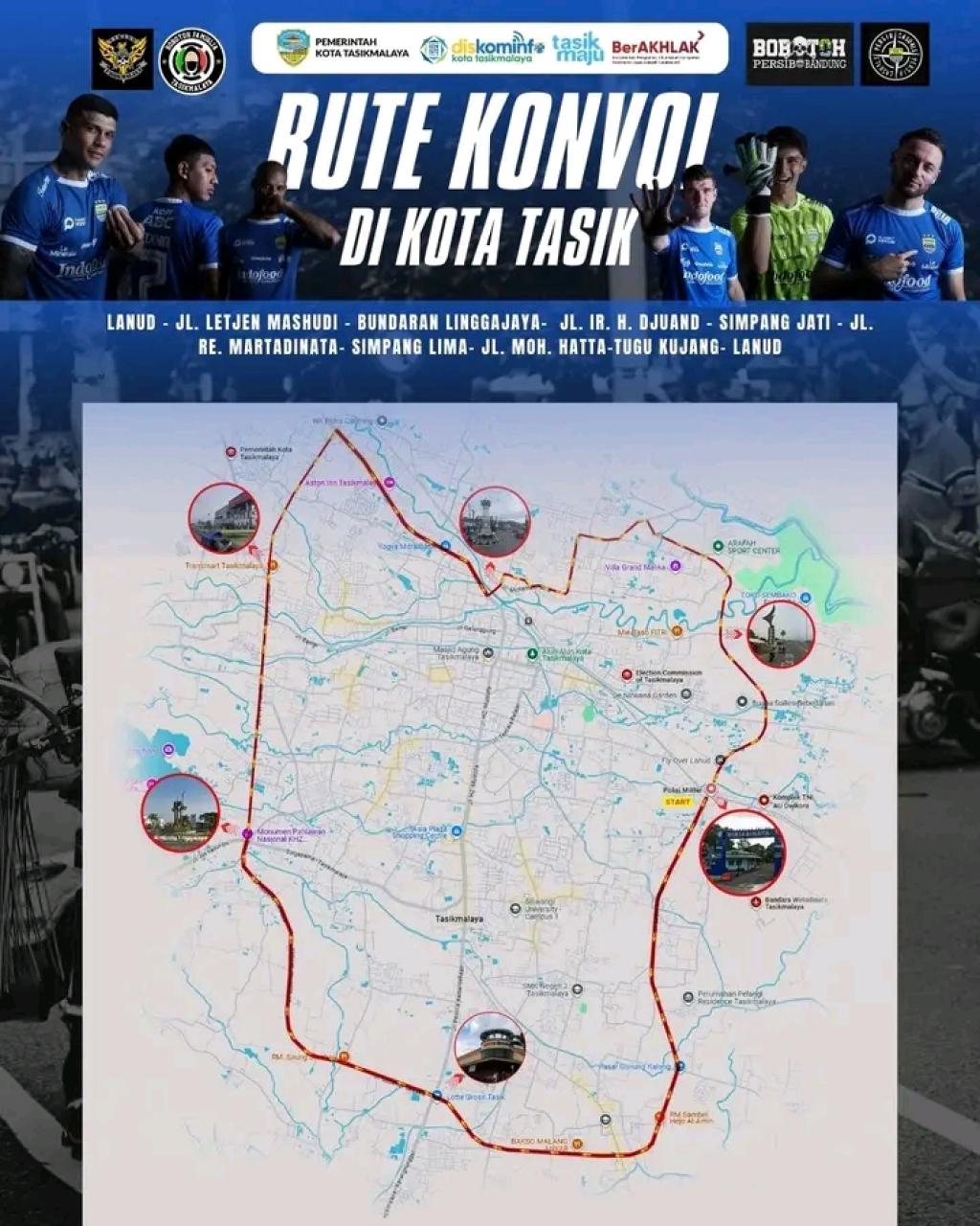 Ini Rute Konvoi Usai Nobar Persib vs Persis di Lanud Wiriadinata Tasikmalaya