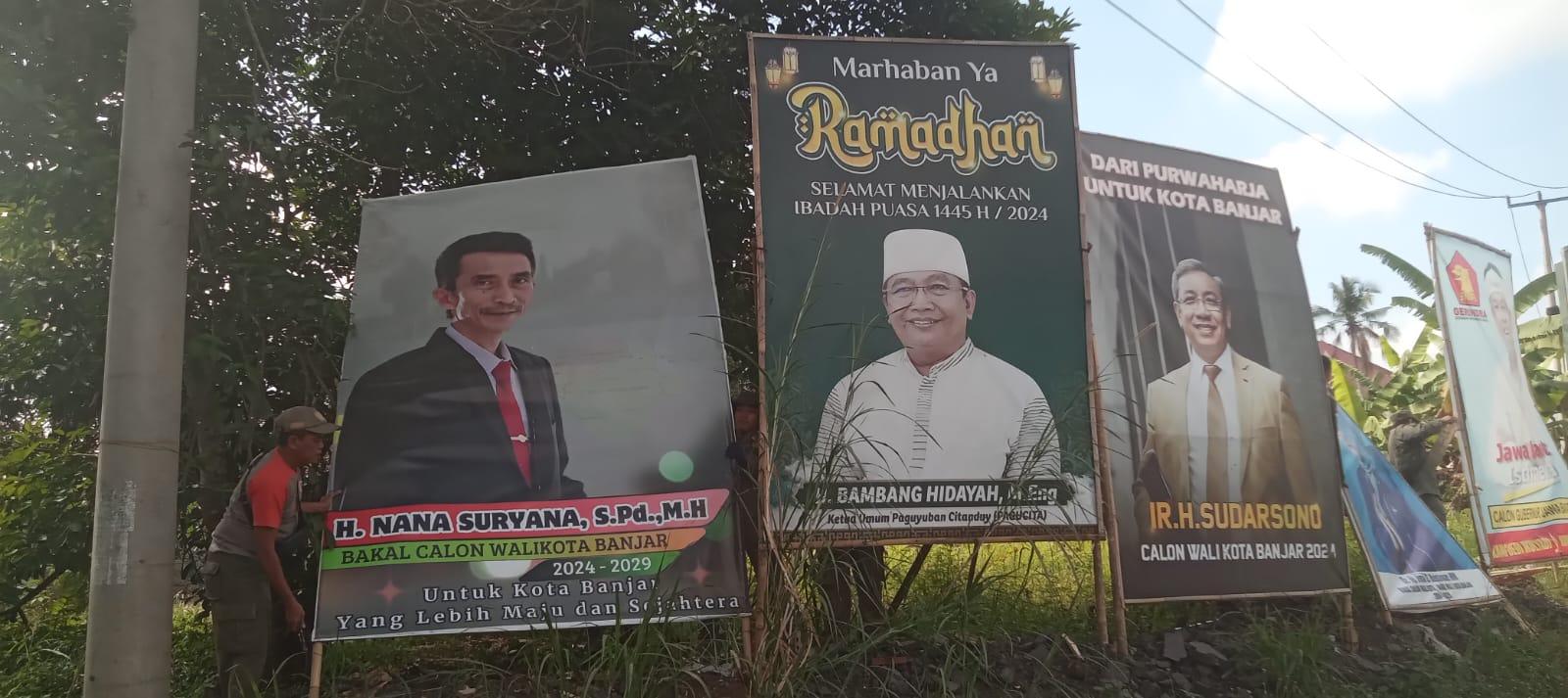 Baliho Bakal Calon Wali Kota Banjar Ditertibkan Satpol PP