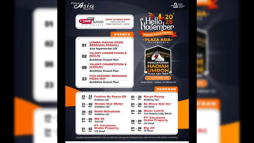 Event Spesial Meriahkan November 2025 di Plaza Asia Tasikmalaya