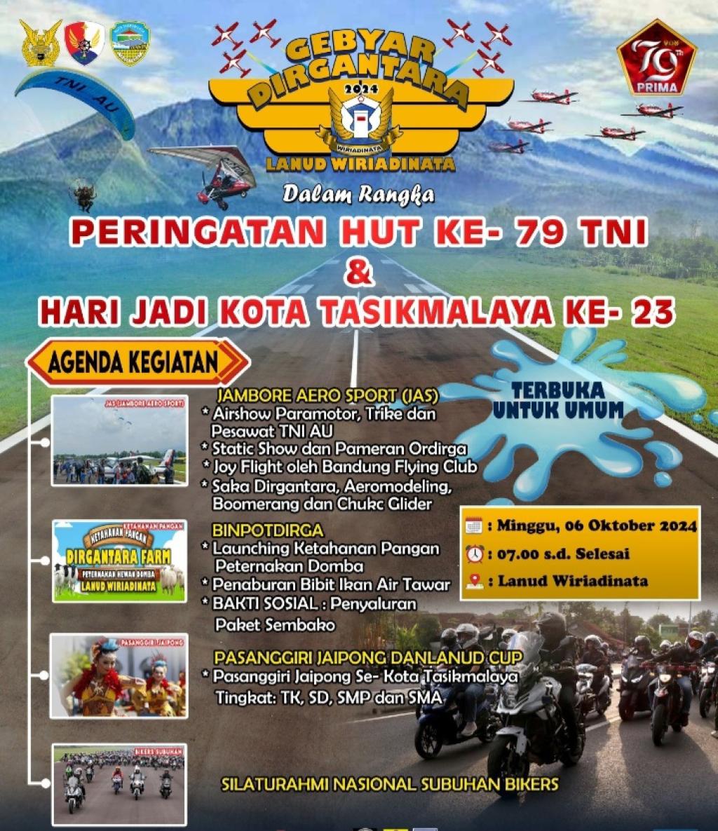 Gebyar Dirgantara Rayakan HUT ke-79 TNI dan Hari Jadi Kota Tasikmalaya ke-23 di Lanud Wiriadinata