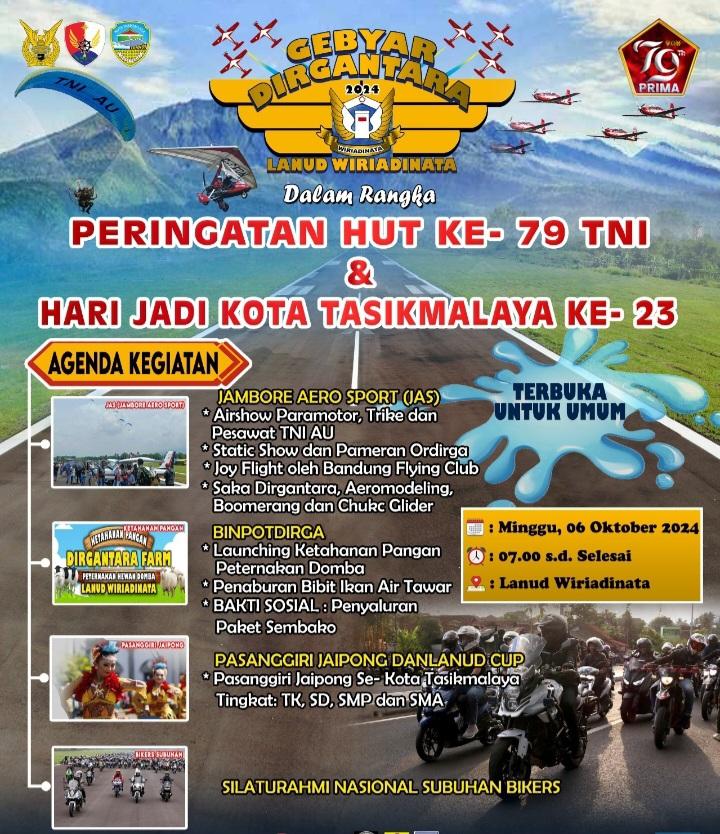 Gebyar Dirgantara Rayakan HUT ke-79 TNI dan Hari Jadi Kota Tasikmalaya ke-23 di Lanud Wiriadinata