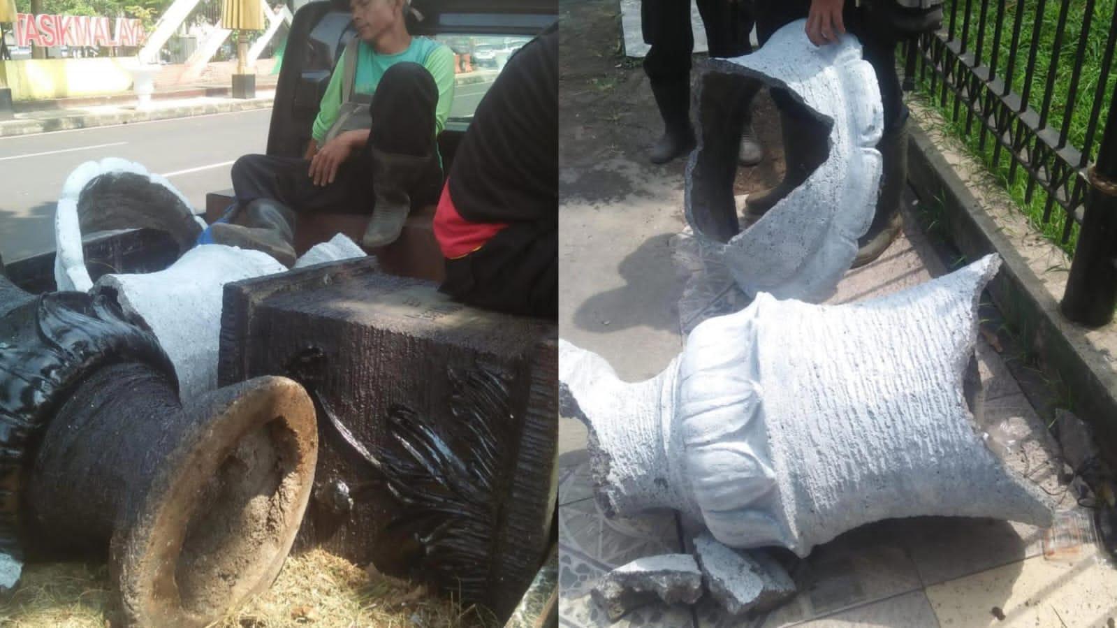 Pot Bunga Ambruk di Dekat Masjid Agung Kota Tasikmalaya, DLH: Itu Bukan Hasil Pengadaan Baru