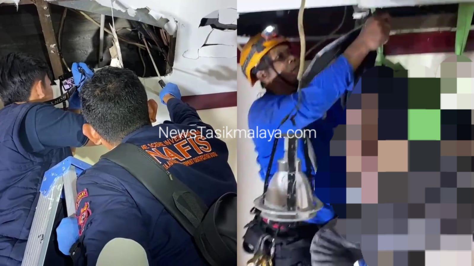 Dramatis! Petugas Gabungan Jebol Langit-langit dan Gunakan Tali Sling saat Evakuasi Jasad Teknisi yang Tersengat Listrik