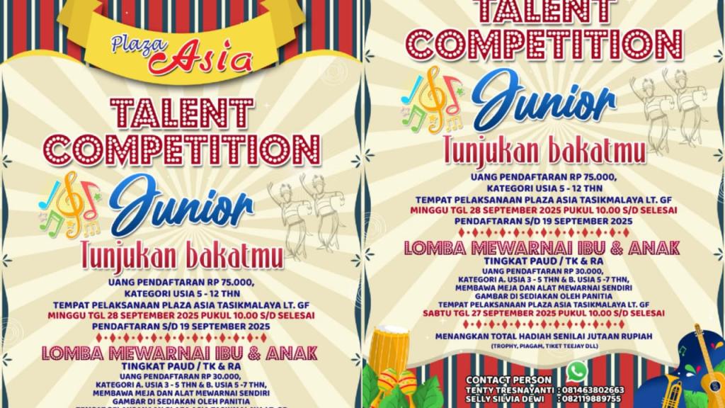 Plaza Asia Tasikmalaya Kembali Gelar Talent Competition Junior dan Lomba Mewarnai Ibu-Anak
