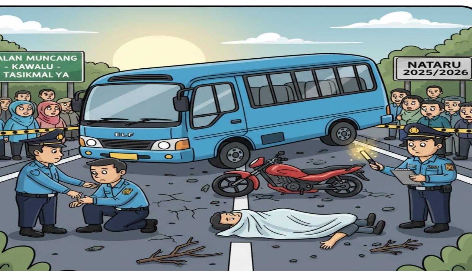 Lakalantas Maut di Jalan Muncang Kawalu Tasikmalaya: Pemotor Tewas Usai Bertabrakan dengan Elf