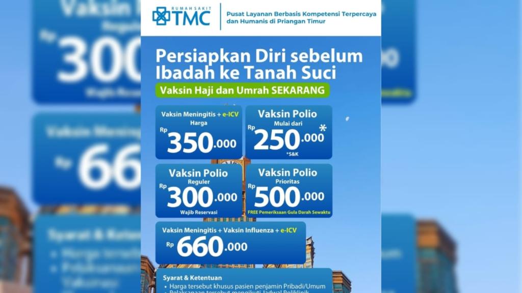 RS TMC Tasikmalaya Sediakan Layanan Vaksin Haji dan Umrah, Ini Daftar Harga Lengkapnya
