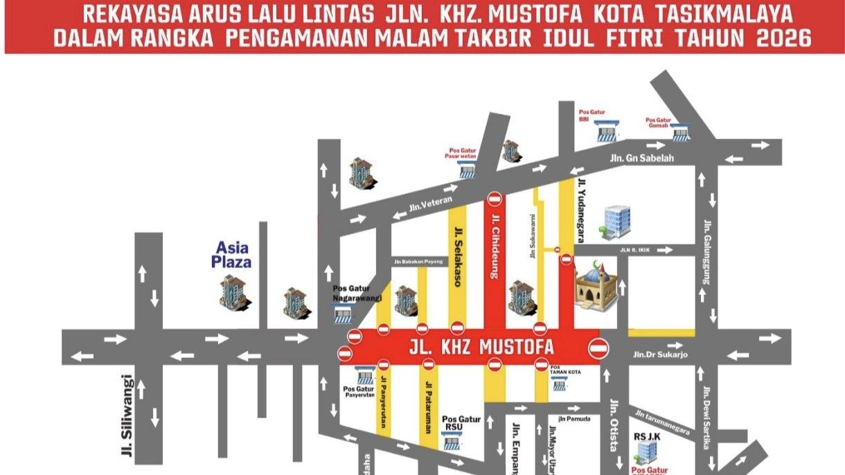 Rekayasa Lalu Lintas di Jalan KHZ Mustofa Tasikmalaya Berlaku Saat Malam Takbir Idulfitri 2026