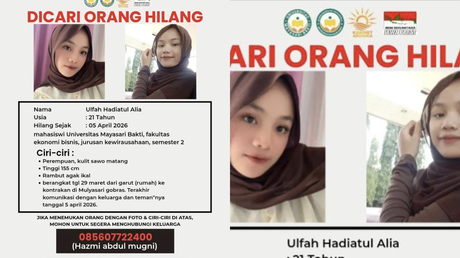 Sepuluh Hari Hilang Kontak, Mahasiswi Universitas Mayasari Bakti Tasikmalaya Dilaporkan Hilang