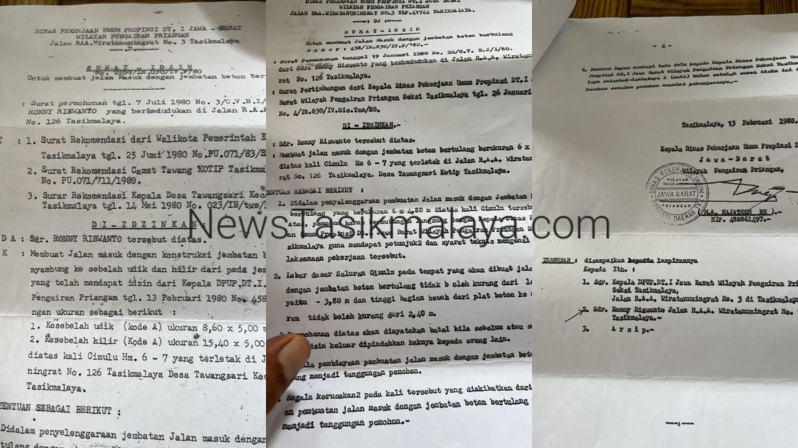 Ini Bukti Izin Bangunan Rumah Makan Riung Genah yang Dibongkar di Sempadan Irigasi Cimulu Tasikmalaya