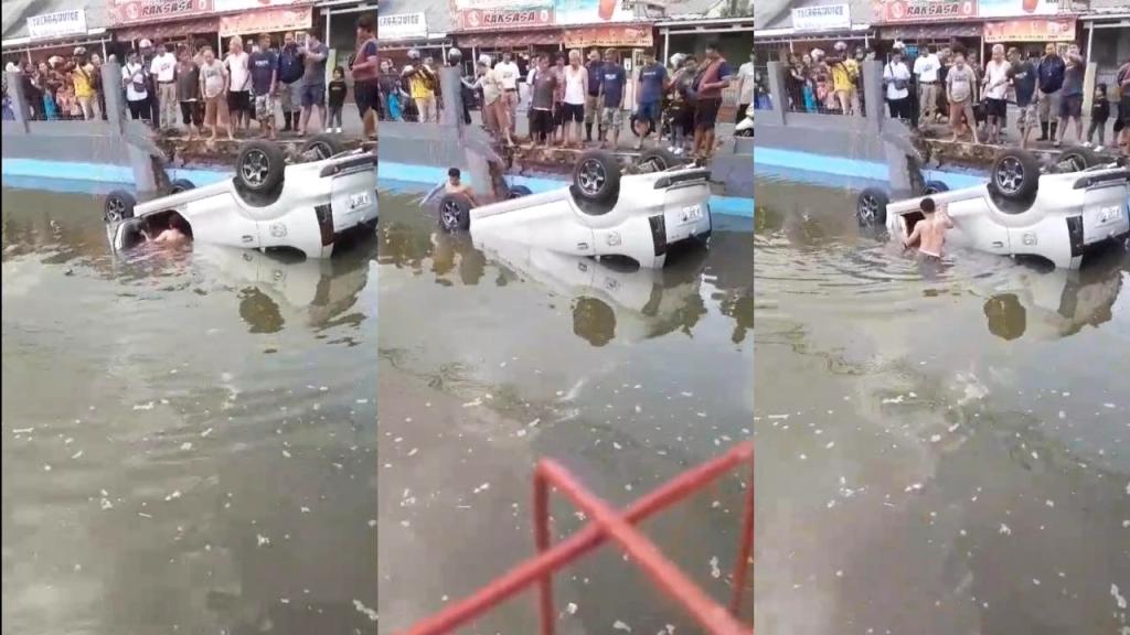 Minibus Terjun ke Kolam dan Terbalik di Indihiang Tasikmalaya