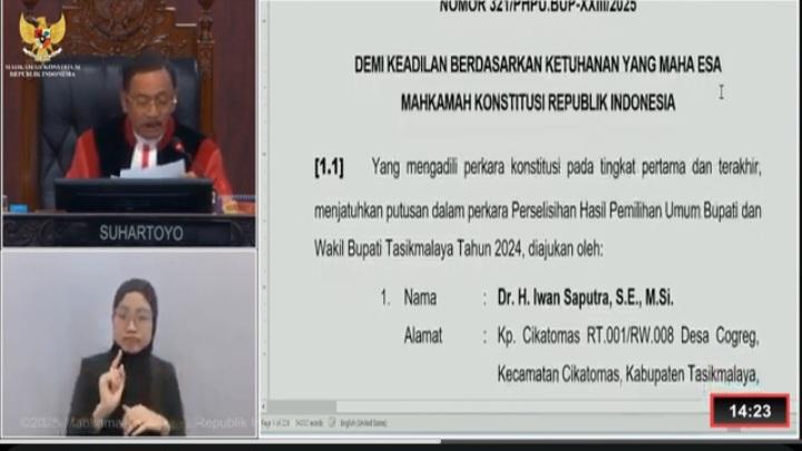 MK Tolak Seluruh Gugatan Sengketa PSU Pilkada Kabupaten Tasikmalaya