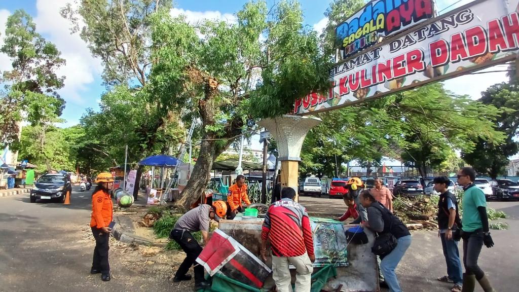 Pohon Tumbang Timpa Gerobak Pedagang di Dadaha Tasikmalaya