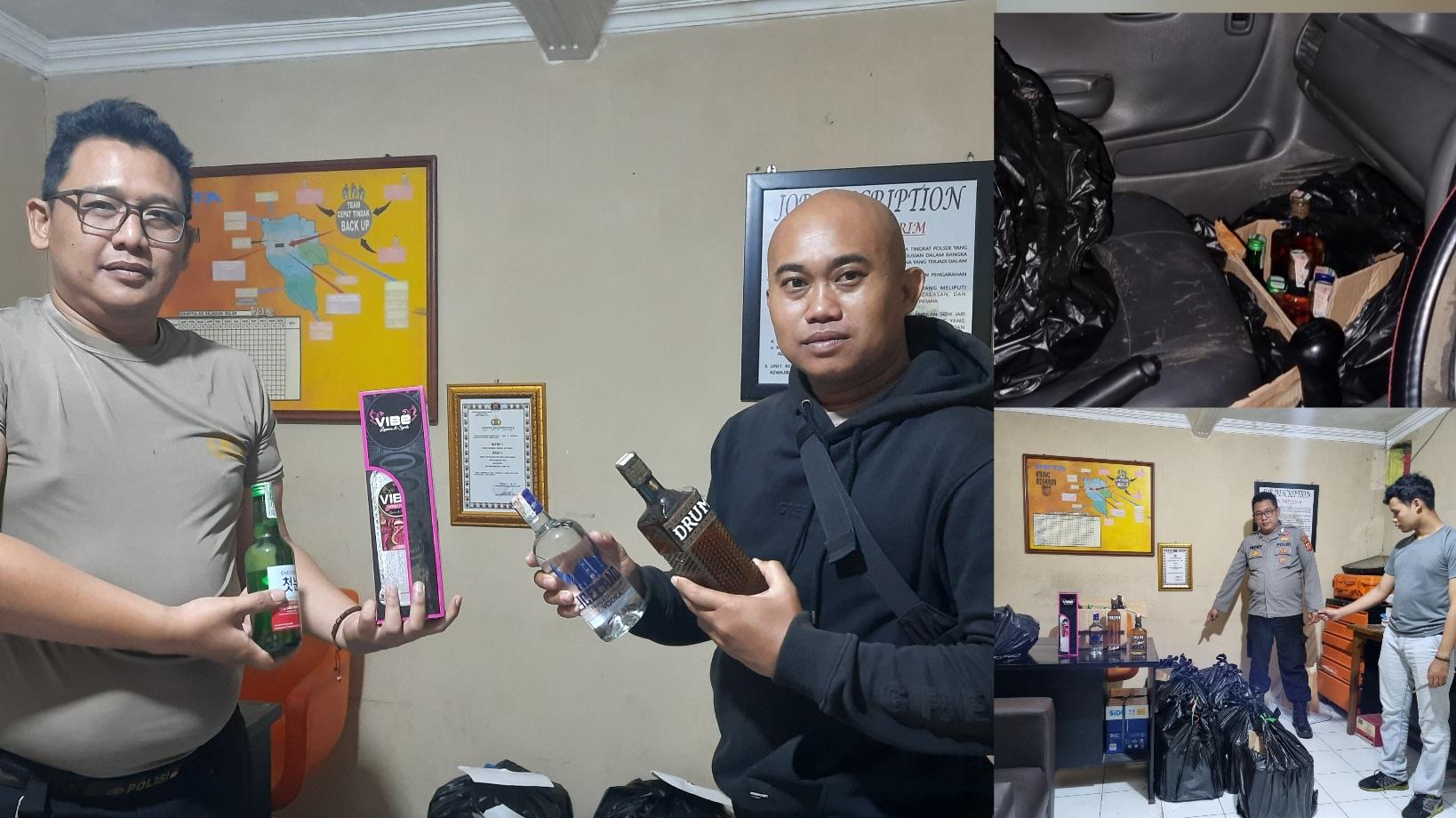 Polsek Cihideung Amankan Ratusan Botol Miras dari Mobil yang Terparkir di Belakang GGM Dadaha Tasikmalaya