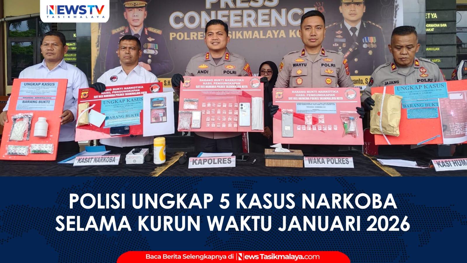 VIDEO: Satresnarkoba Polres Tasikmalaya Kota Ungkap 5 Kasus Narkoba Selama Januari 2026, 5 Tersangka Diamankan