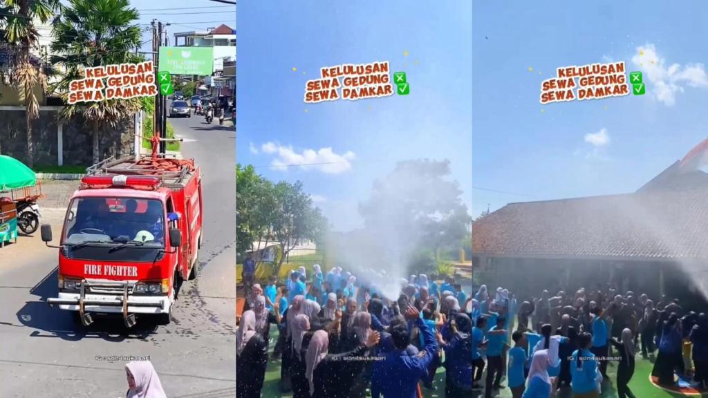 Unik! Rayakan Kelulusan, Siswa SDN 4 Sukasari Kota Tasikmalaya Disemprot Air oleh Damkar
