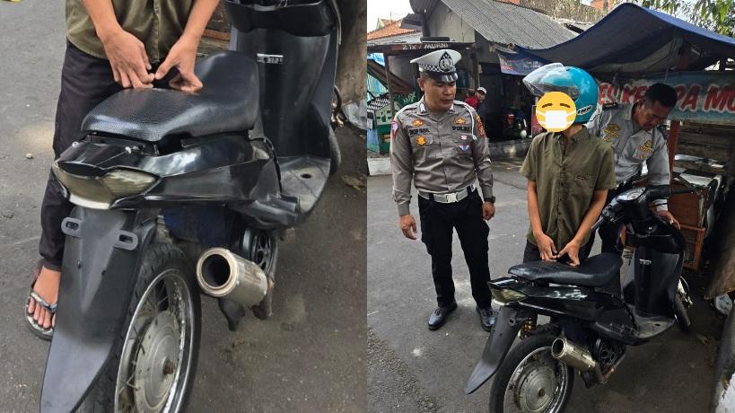 Unit Lantas Polsek Cihideung Tindak Pelanggar Penggunaan Knalpot Brong dalam Operasi Zebra Lodaya 2024