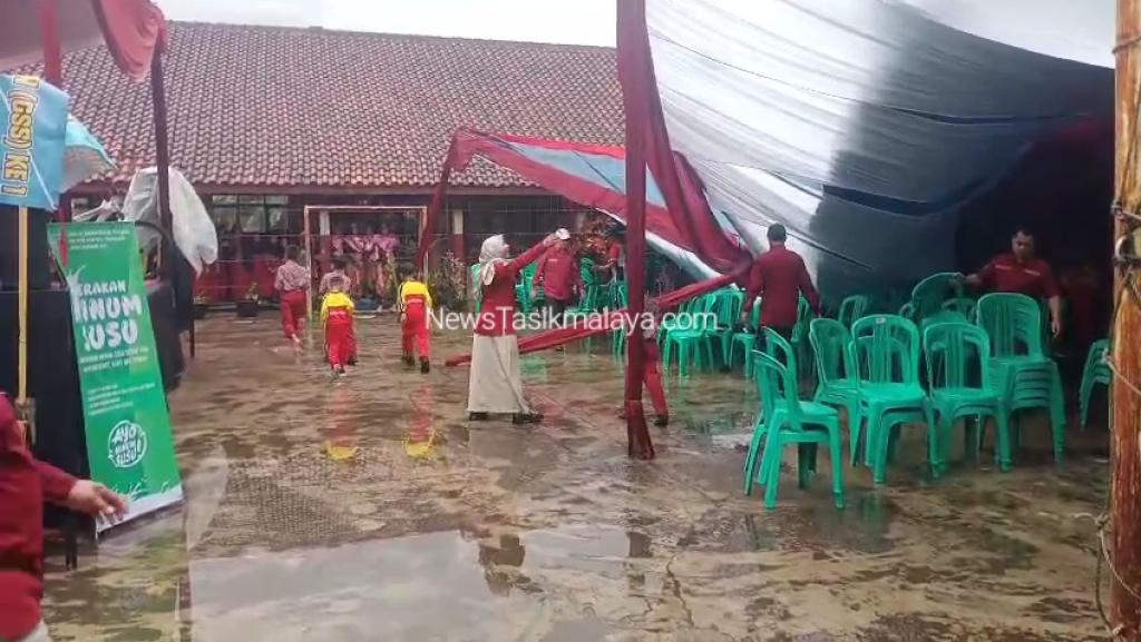 Tenda Roboh di SDN Mugarsari Tamansari saat Acara Gerakan Minum Susu, Kepala Sekolah: Jangan Diberitakan!