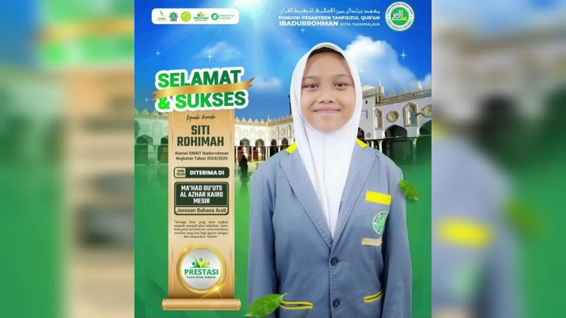 Membanggakan! Alumni SMAIT Ibadurrohman Tasikmalaya Diterima di Al Azhar Kairo, Mesir