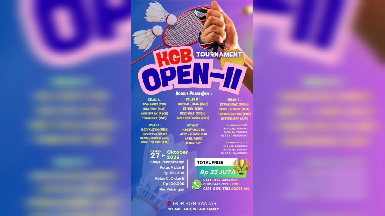 KGB Turnamen Open II Siap Panaskan GOR Kota Banjar, Hadiah Total Rp23 Juta!
