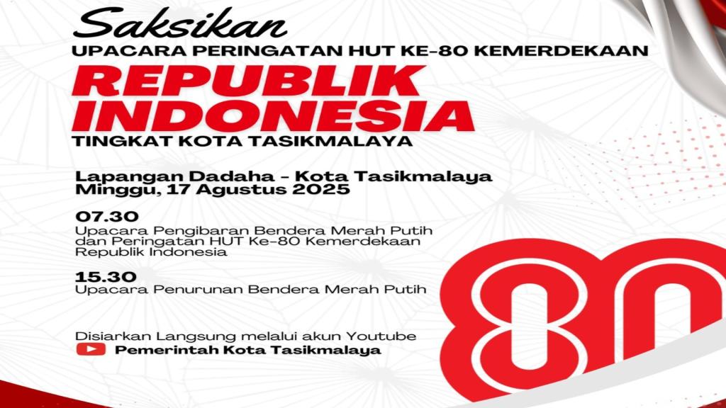 Besok! Pemkot Tasikmalaya Gelar Upacara HUT ke-80 RI di Lapangan Dadaha, Warga Bisa Nonton Live Streaming