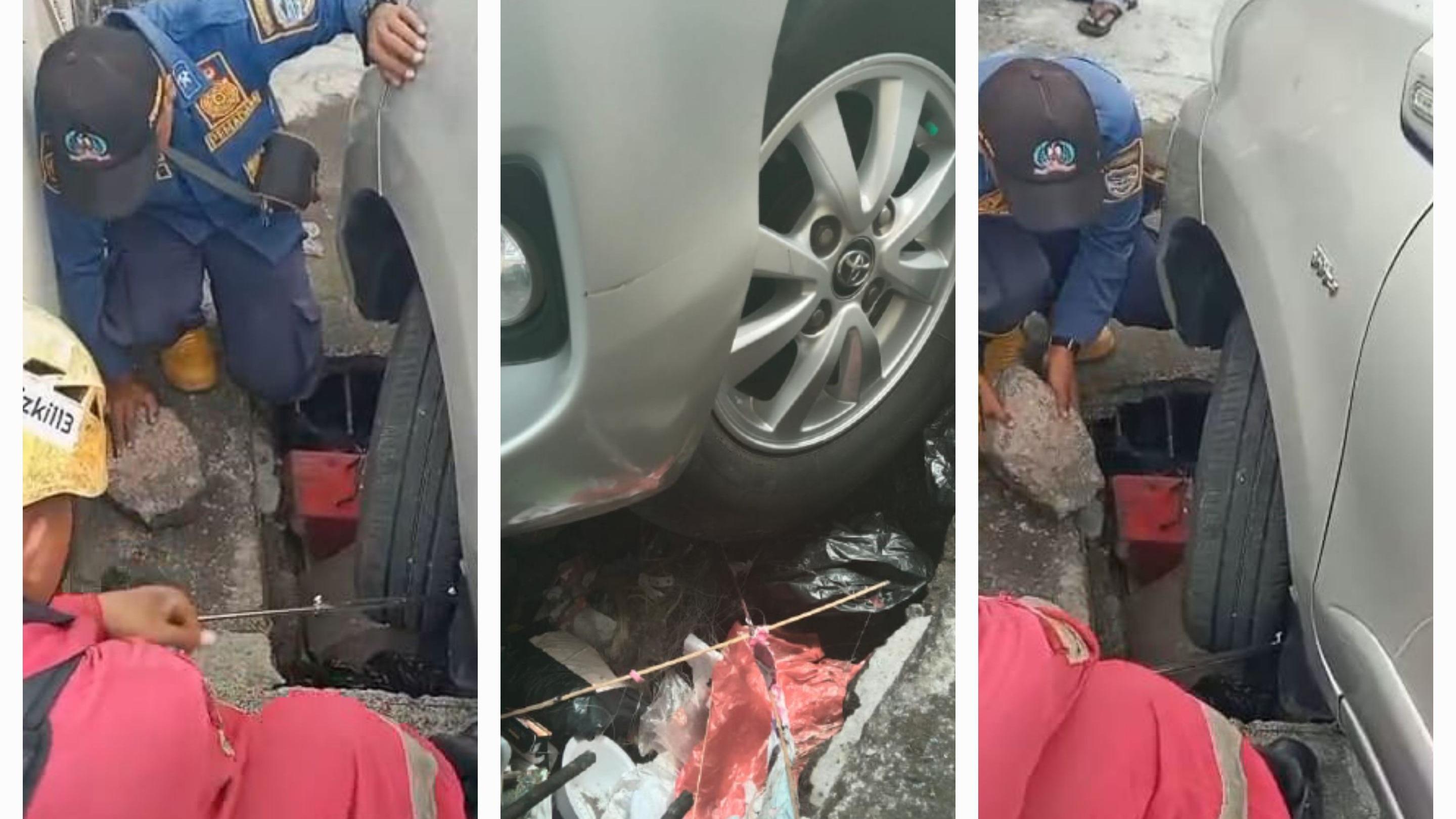 15 Menit Beres! Ban Mobil Terperosok ke Lubang di Jalan Cilembang, Ibu Neni Panik Lapor Damkar Kota Tasikmalaya