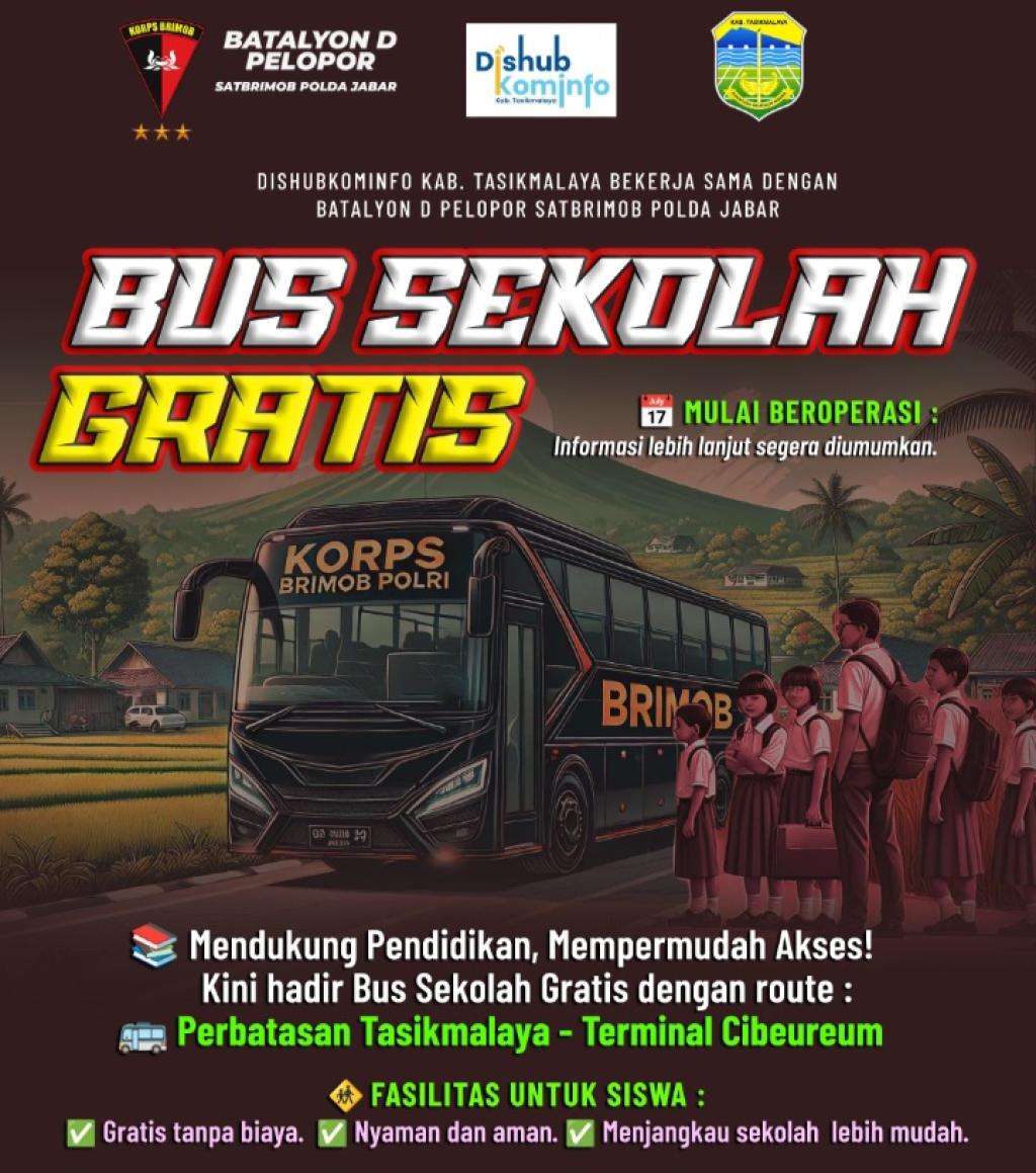 Batalyon D Pelopor Satbrimob Polda Jabar dan Dishubkominfo Kabupaten Tasikmalaya Luncurkan Program Bus Sekolah Gratis