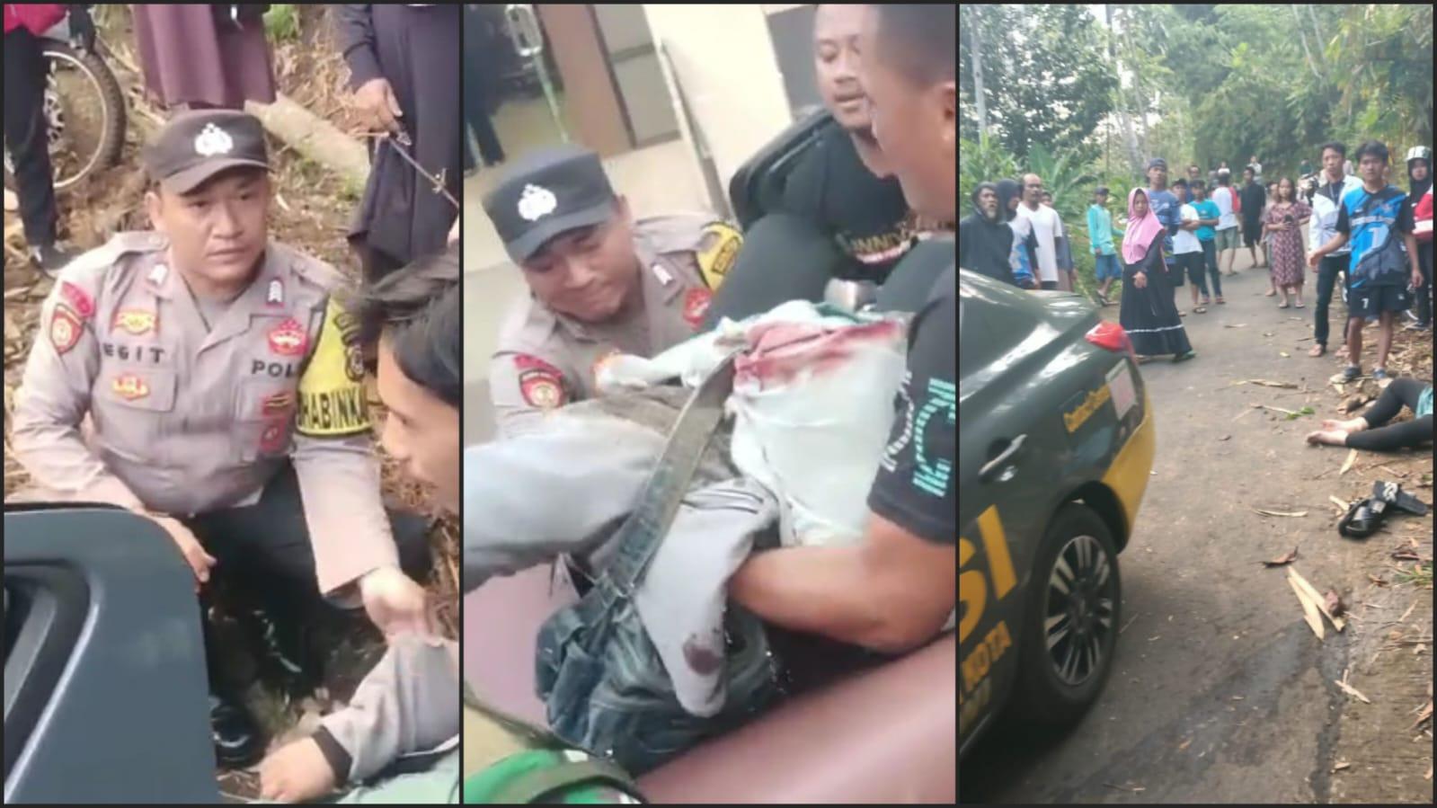 Dramatis! Polsek Ciawi Tasikmalaya Evakuasi Dua Pemotor Perempuan yang Terperosok ke Parit