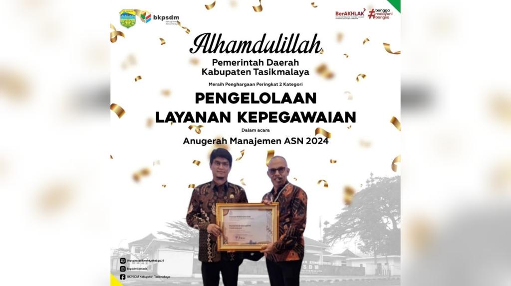 Pemkab Tasikmalaya Raih Juara 2 Penghargaan Manajemen ASN 2024 untuk Pengelolaan Kepegawaian Terbaik