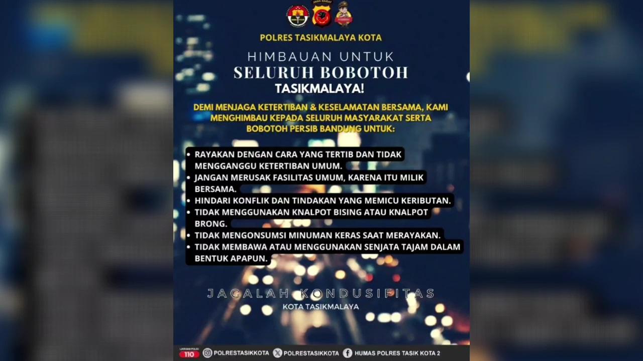 Polres Tasikmalaya Kota Imbau Bobotoh Rayakan Kemenangan Persib Secara Tertib dan Aman